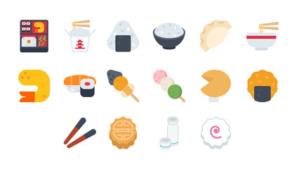 Asian Food Vector Emoticon Set. Asian Food Emoji Collection