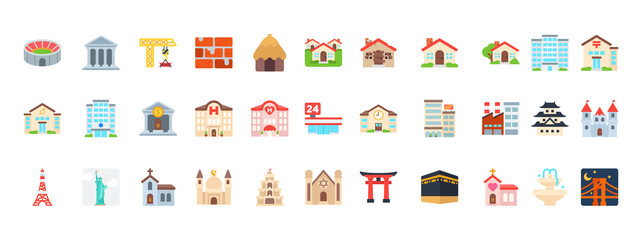 Buildings Vector Emoticon Set. Buildings Emoji Collection