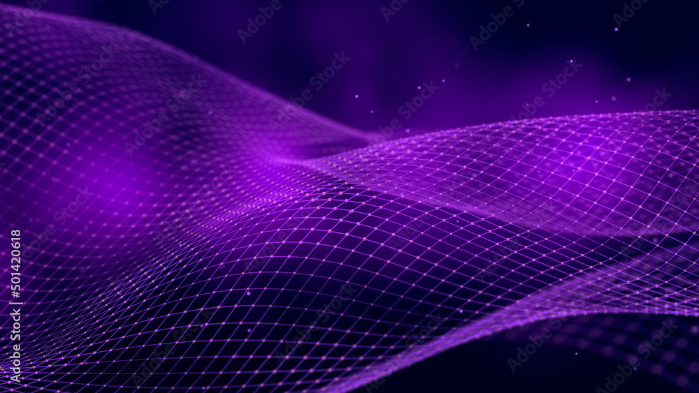 Aufkleber Digital technology background. Big Data. Dynamic wave of glowing particles. Abstract background. 3d rendering.