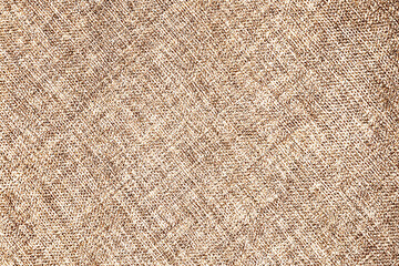 Brwon fabric background. Vintage canvas texture. Material backdrop. Fiber pattern. Checkered textile texture. Macro cloth pattern. Closeup fabric design.