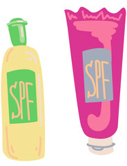 Vector illustration set with cream and lotion with spf protection 