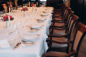 serving rectangular wedding festive table side view