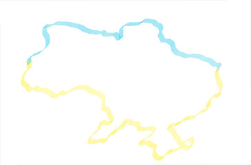 Ukrainian map in blue and yellow flag colors, on white background