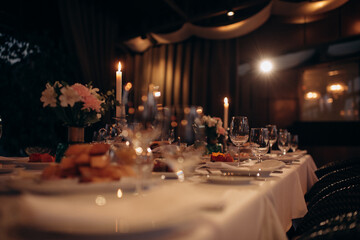 Fototapeta na wymiar shining glasses in the wedding festive table setting side view