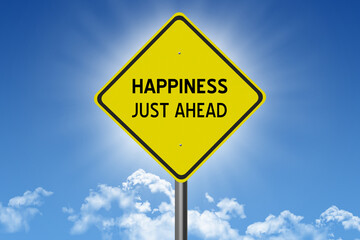 sign on blue sky background with sun and clouds and inspirational text