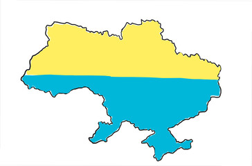 Ukrainian map in blue and yellow flag colors, on white background