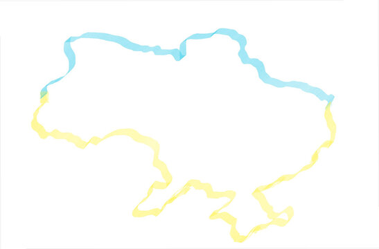 Ukrainian Map In Blue And Yellow Flag Colors, On White Background