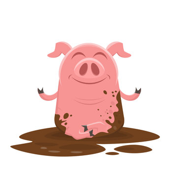 funny cartoon illustration of a meditating pig