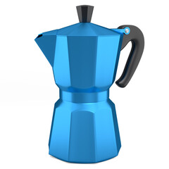 Italian geyser coffee maker a la moka on white background.
