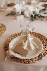 table setting at a banquet close-up front view