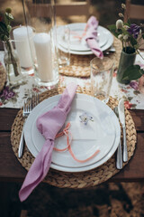 table setting at a banquet close-up front view