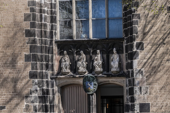 Details of Cologne Basilica of St. Severin - an early Romanesque basilica church located in Sudstadt. Oldest parts of today's building date back to 10th century. Cologne, Germany.
