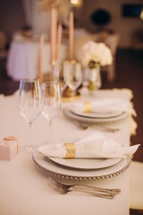festive table setting at a banquet close-up