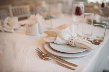 festive table setting at a banquet close-up