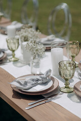festive table setting at a banquet close-up
