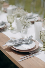 festive table setting at a banquet close-up
