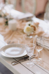 festive table setting at a banquet close-up