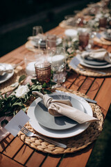festive table setting at a banquet close-up