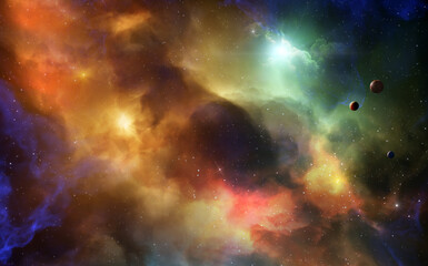 Nebula in outer space, planets and galaxy - obrazy, fototapety, plakaty
