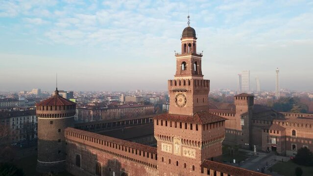 Aerial Drone - Landscape on the Sforza Castle in Milan