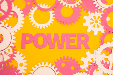 Paper inscription on the background of paper gears