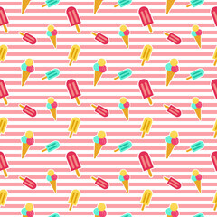 Colorful summer seamless pattern with ice cream. Summer seamless vector illustration.