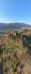 Mountains around Bassano del Grappa in northern Italy’s Veneto region, Italy,Europe aerial scenic...