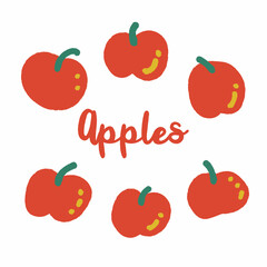 Fresh red apples doodle set, collection. Whole apples vector icons, illustration.