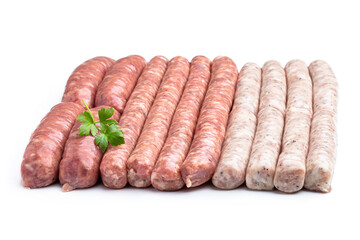 Set of pork sausages isolated on white background