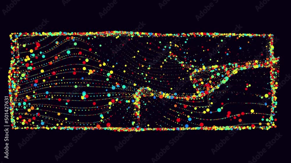 Poster abstract waves bg. multi colored particles form waves on a limited surface of plane. rectangle. beau