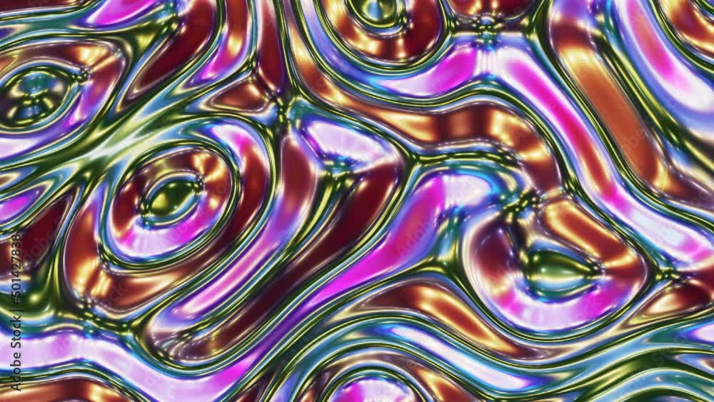 Aufkleber realistic looping 3d animation of the abstract melting and morphing textured iridescent liquid glass