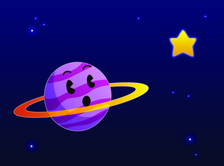 Planeta saturno mirando sorprendido una estrella ilustración vectorial © Aldadeyta