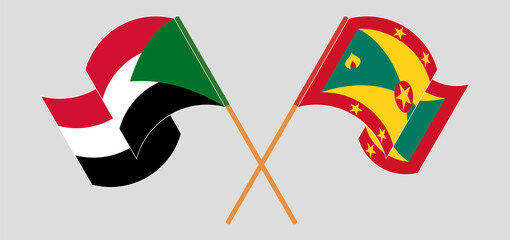 Crossed and waving flags of the Sudan and Grenada