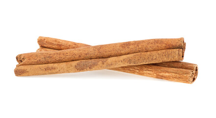 two cinnamon sticks isolated on white background