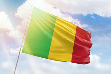 Sunny blue sky and a flagpole with the flag of mali