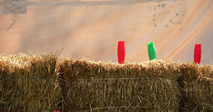 targets for shooting from bows and arrows on a haystack