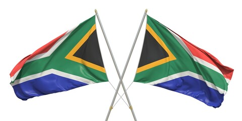 Isolated flags of South Africa on white background. 3D rendering