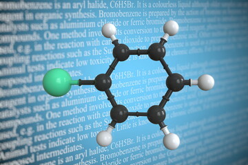 Molecular model of bromobenzene, 3D rendering