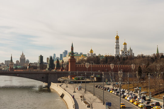 Moscow, Russia, Day view of the Moscow Kremlin and Moskvoretskaya embankment