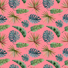 Tropical leaves seamless pattern for wrapping paper, wallpaper, fabric