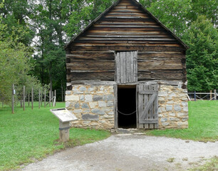 1900s apple house and heirloom apple trees at the Mountain Farm Museum, Oconaluftee Visitor Center, Great Smoky Mountains National Park, Cherokee, North Carolina. 