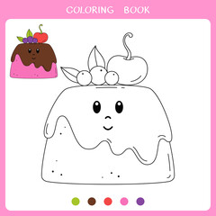 Simple educational game for kids. Vector illustration of cute cake for coloring book