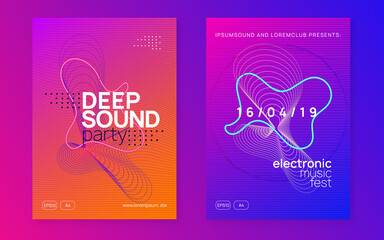 Electro event neon flyer. Trance dance music. Electronic sound. Club fest poster. Techno dj party.