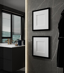 poster frame mock up in modern bathroom, 3d rendering