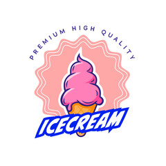Icecream label badge design with illustration of ice cream cone 