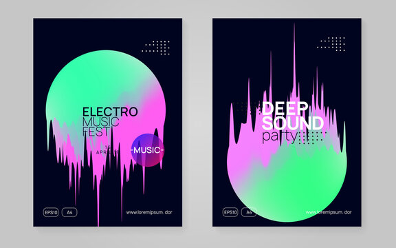 Electro Banner. Minimal Pattern For Cover Design. Trendy Glitch For Presentation. Modern Neon Flyer. Dance And Carnival Template. Rainbow Electro Banner