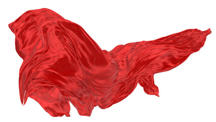 Beautiful flowing fabric of red wavy silk or satin. 3d rendering image.