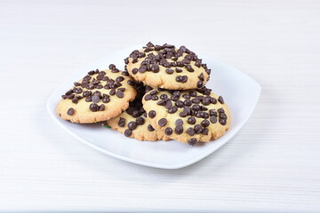 Mix of traditional round chocolate chip cookies