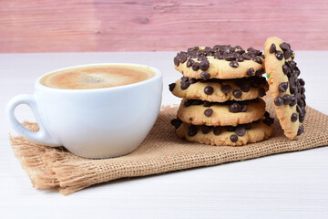Mix of traditional round chocolate chip cookies
