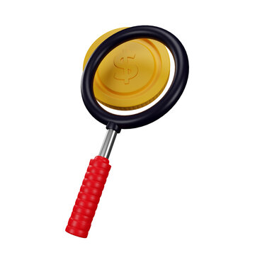 3d magnifying glass and dollar coin illustration